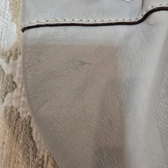 Tignanello Gray Leather Tote Bucket Bag With Striped Interior Double Handles - Picture 9 of 13